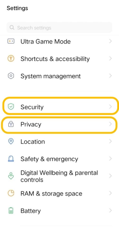 Click on security or privacy in the settings